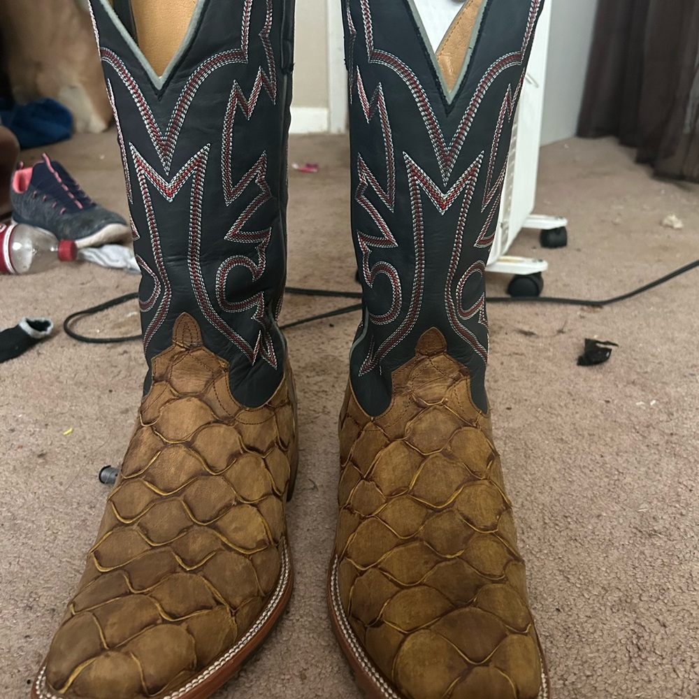 HP Cowboy Boots Brown and Blue Western Style